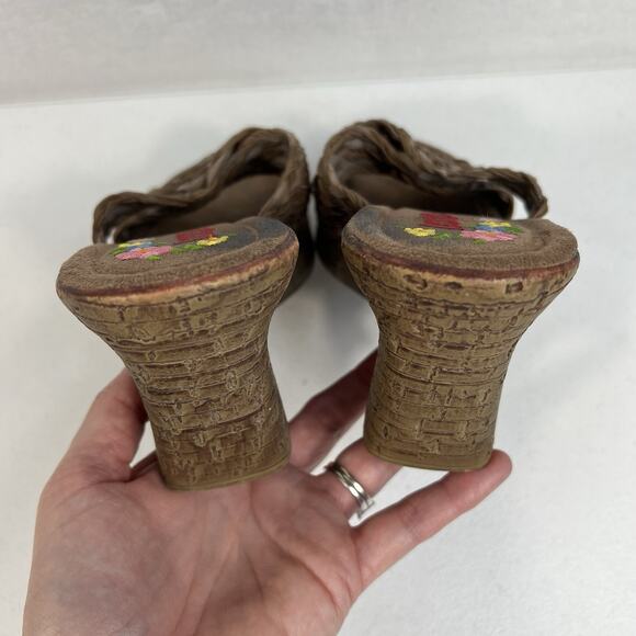 Bongo 7.5 Sandals Vintage 90’s Y2K 3" Wedge Heels Platform Woven Brown Shoes - Picture 8 of 12